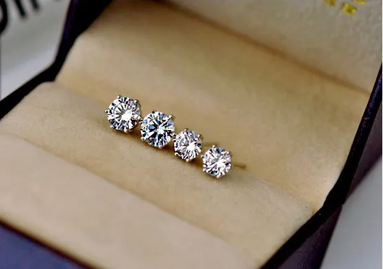 Lüks Kadın Erkekler Unisex CZ Diamond 6 Prong Saplama Küpe S925 Gümüş Düğün Aşk Küpe Takı Boyutu 3mm 4mm 5mm 6mm 8318W