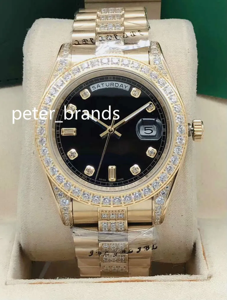 Автоматические мужские часы, 41-миллиметровый золотой корпус, безель с камнями и бриллиантами в середине браслета, 5-цветный циферблат, полнофункциональные наручные часы высокого качества262k