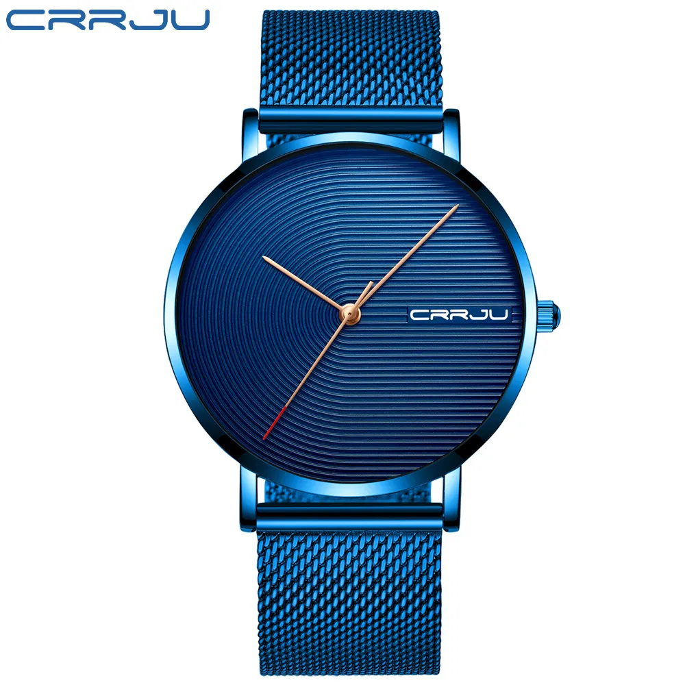 CRRJU Luxe Heren Horloge Mode Minimalistisch Blauw Ultradunne Mesh Band Horloge Casual Waterdichte Sport Heren Horloge Cadeau voor Men3319