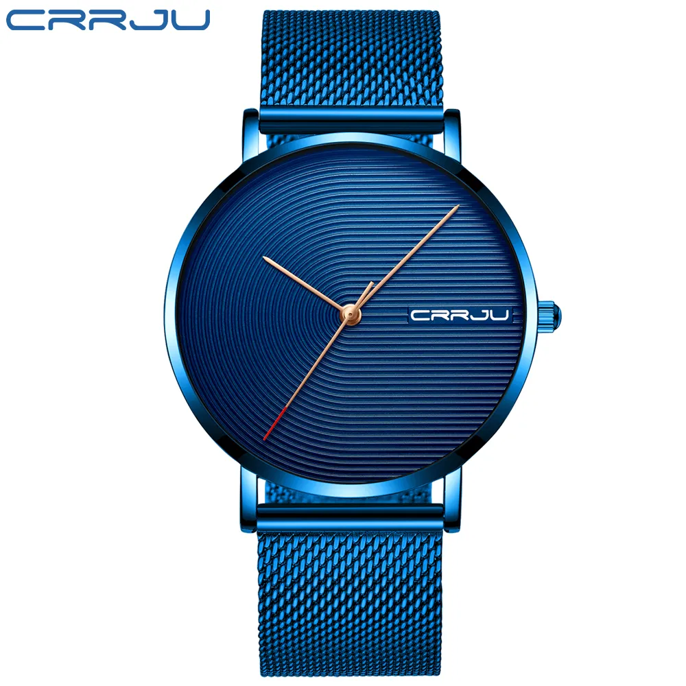 CRRJU Orologio da uomo di lusso Moda minimalista blu cinturino in maglia ultrasottile orologio casual impermeabile da uomo sportivo orologio da polso regalo uomo273C