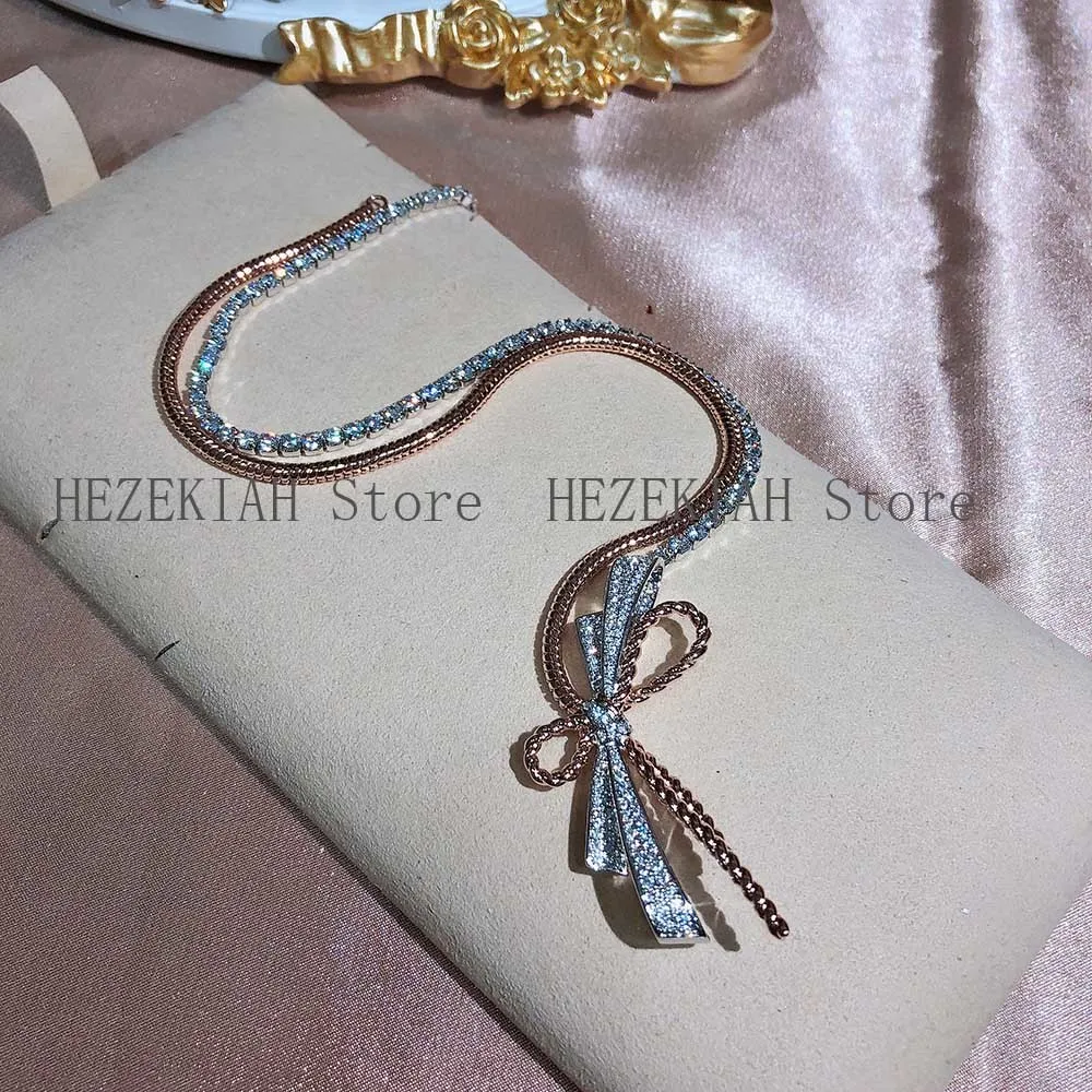 Hezekiah Plating 18k rose gold color separation fashion trend ladies bow necklace Luxury and high quality Prom party ladies neckla277L