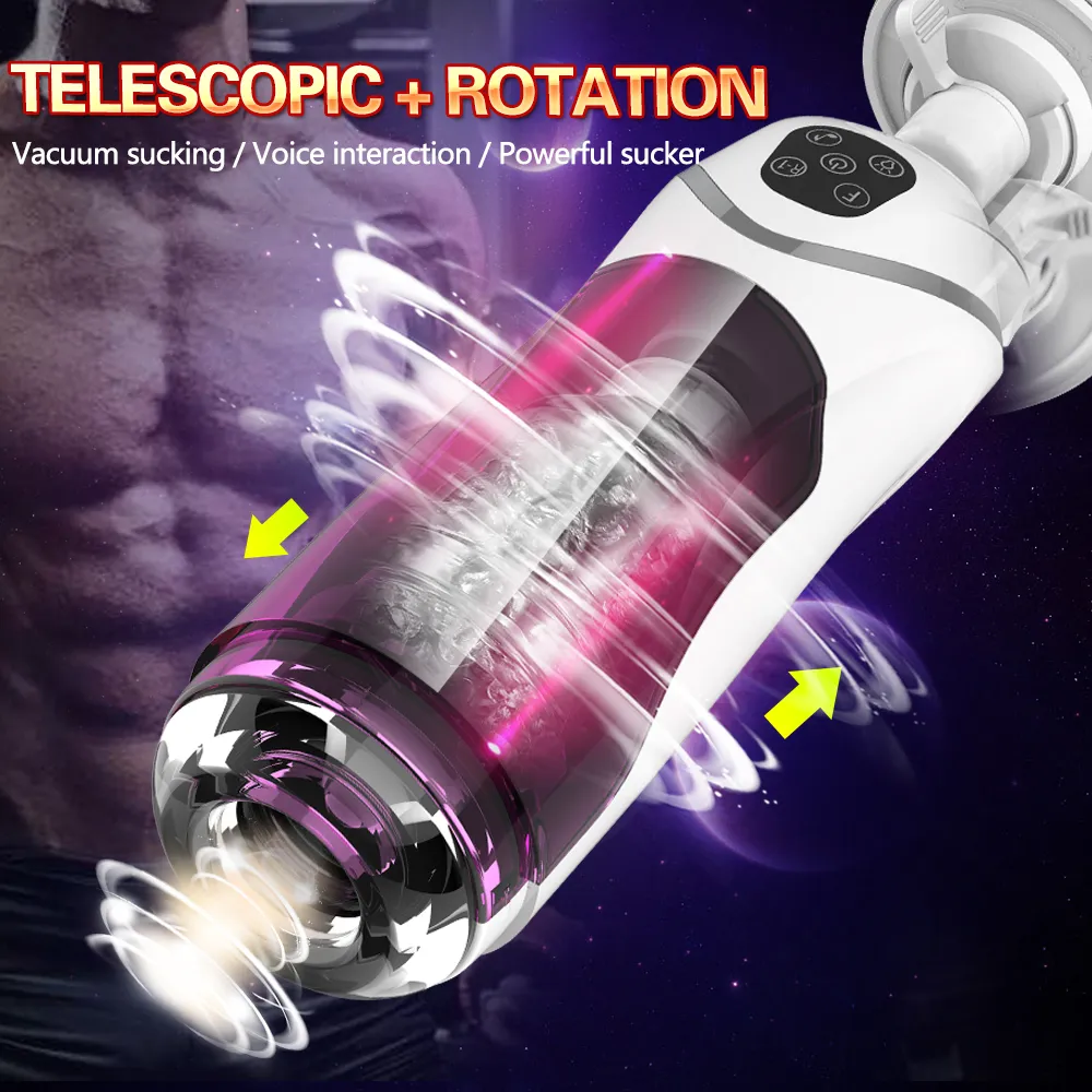 Telescópico Automático Telescópico Rotação Masculino Masturbator Copo Adulto Brinquedos Adulto Vagina Real Vagina Vibrador Vibrador Máquina do Sexo Y200411