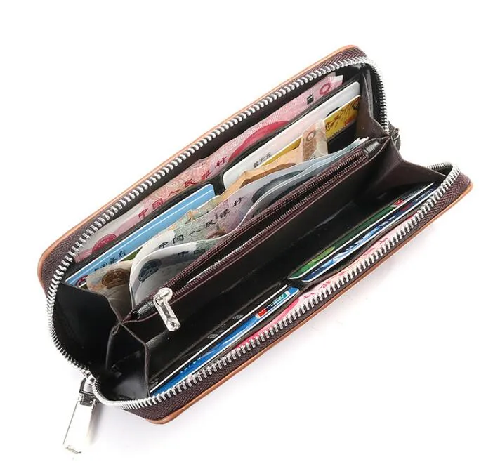 Brieftasche Mode Männer PU Große Kapazität Telefon Passport Zipper Lange Brieftasche