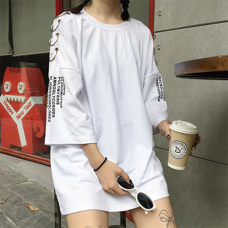 Dames Lente Zomer Koreaanse Chic Retro Mode Ring Afdrukken Losse T-shirts Studenten Vrouwelijke Harajuku Kleding Tshirt voor Dames Y19042202