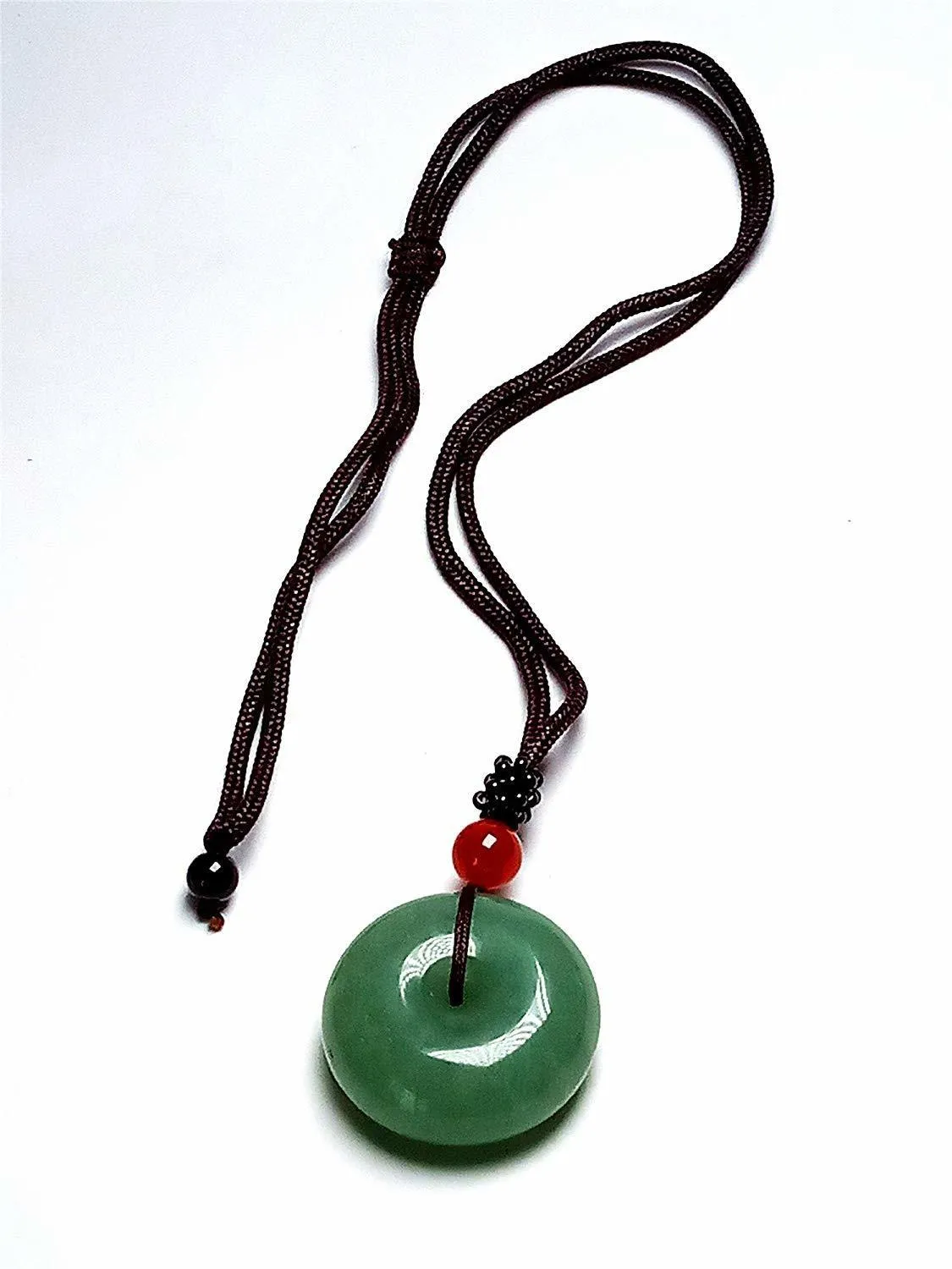 Женские мужские веревки натуральная Индия зеленый нефритовый драгоценный камень пончики подвесной ожерелье6811203