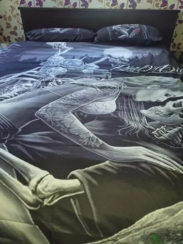 Gothic Skull Bedding Set Twin Full Queen King Double Sizes Duvet Cover with Pillow Cases Rider Girl Bed Linens Set214d