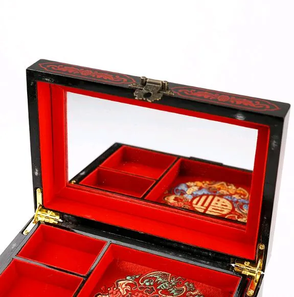 Luxo Pingyao Retro Retro Makeup Box Ring Belace Jóias Multi-camadas de madeira Caixa de madeira High-De-Und Bride Wedding Jewelry Storage305C
