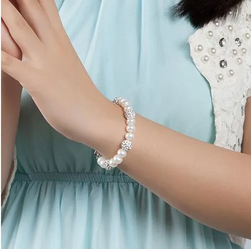 Vero e proprio bellissimo braccialetto di perle d'acqua dolce da donna, braccialetto di perle bianche coltivate da sposa, gioielli in argento 925, regalo di compleanno ragazza GB7732526