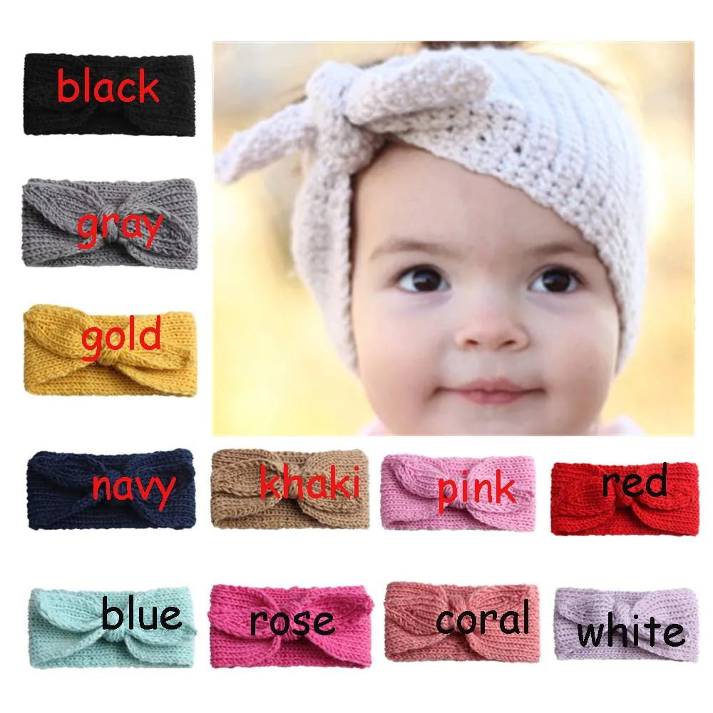 Winter Warmer Oor Gebreide Hoofdband Tulband Voor Baby Meisjes Gehaakte Boog Brede Stretch Haarband Headwrap Haar Accessoires241Q