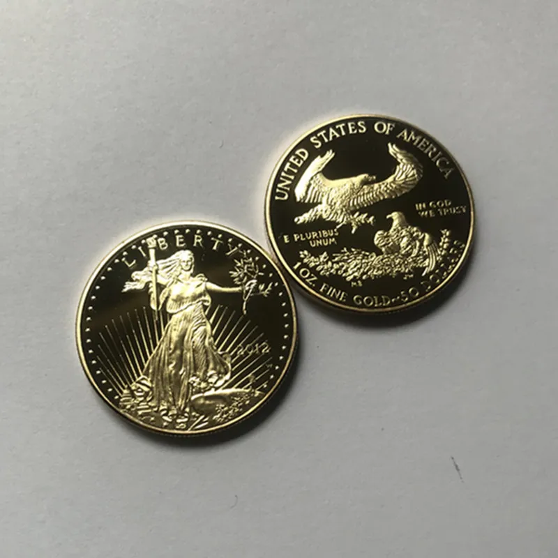 100 pezzi non magnetici dom eagle 2012 distintivo placcato oro 32,6 mm statua americana bellezza libertà goccia monete accettabili2341638