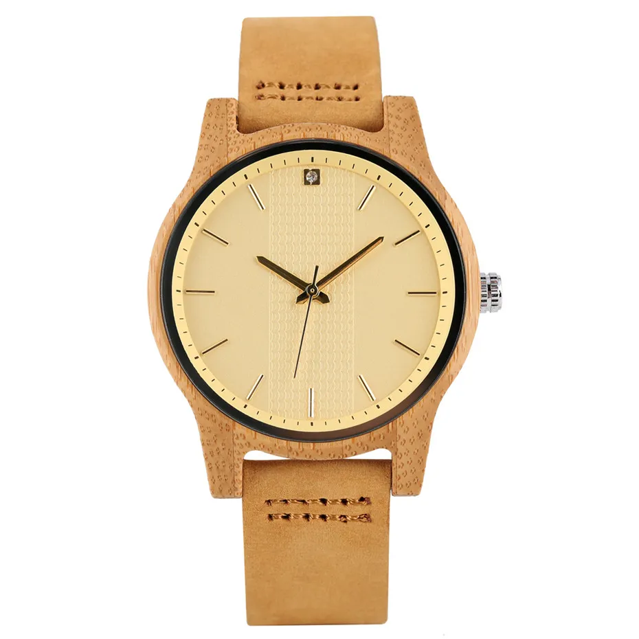 montres häll femmes trä titta på kvinnor kvarts timepiece enkel gul urtavla äkta läder damer armbandsur elegant casual watch1307g