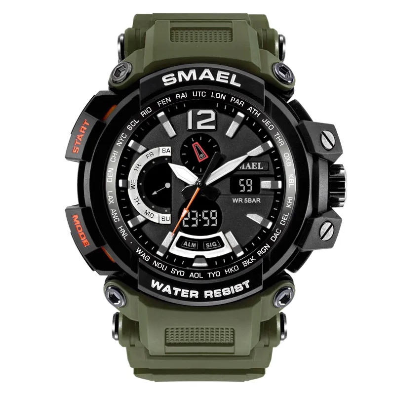 Smael Brand Men Watches Men Army Sport Army Sport ha guidato la data d'allarme orologio digitale 1702 Relogio Masculino Esportivo Militar296r