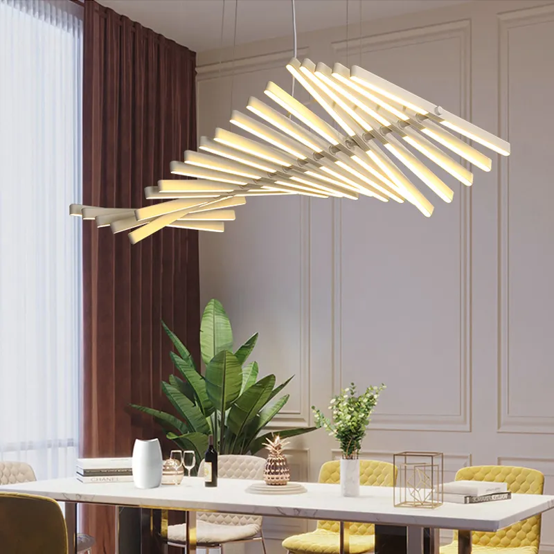 Nordisk modern lampdesigner vardagsrum mat ljuskrona fiskben form kontor remsa hängande ljus239l