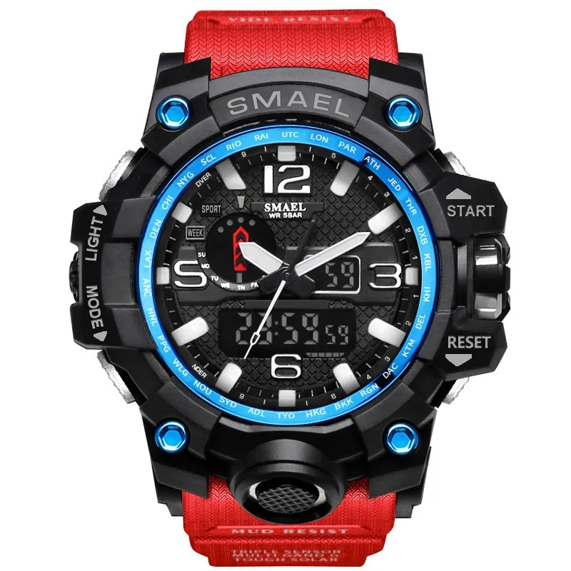 SMAEL 1545 Merk Heren Sporthorloges Dual Display Analoog Digitaal LED Elektronische Quartz Horloges Waterdicht Zwemmen Militair Wa289W