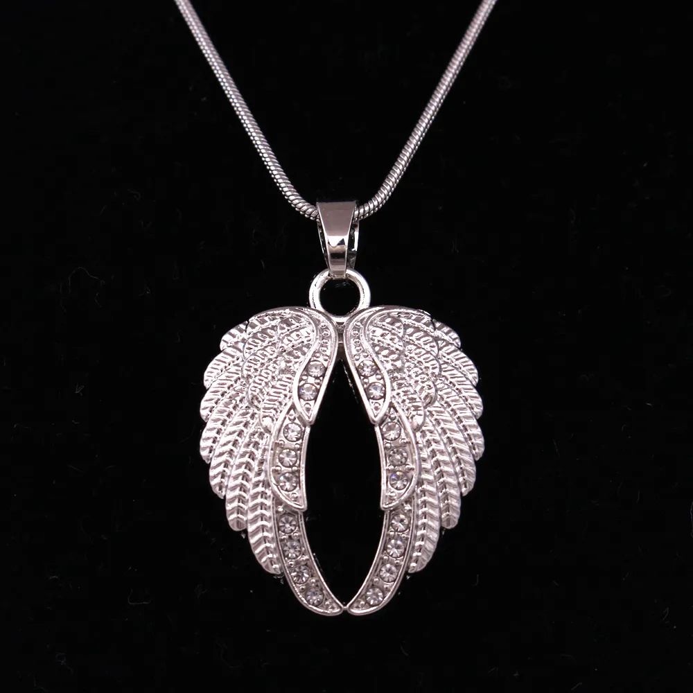 Gold versilbert Erzengel Flügel religiöses Amulett mit Kristallen Schlangenkette Damen Herren Halskette257I