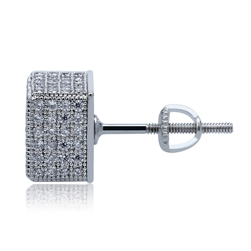 Herrörhängen Micro Pave Square Cz Gold Plated Iced Out Diamond Bling Stud Earings273w