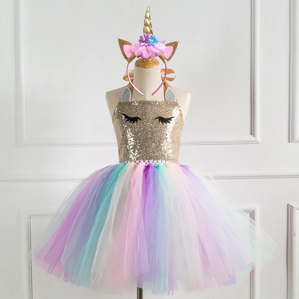 Meisjes Prinses Aankleden Kinderen Pailletten Top Regenboog Tule Tutu Jurk Kids Party Cosplay Kostuums