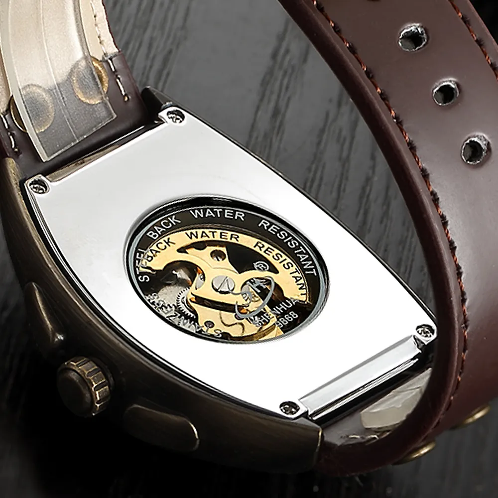 Shenhua 2019 Vintage Automatic Watch Men Men Mechanical Wrist Watches Mens Fashion Skeleton Retro Bronze Watch Clock Montre Homme J1902450