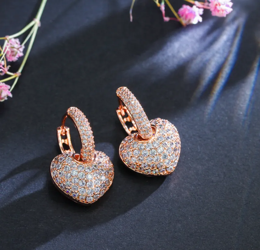 2019 Nouvelle Arrivée Top Vente Bijoux De Luxe 925 Sterling SilverRose Or Remplissage Pave Topaze Blanche CZ Diamant Boucle D'oreille Collier Pour Wo2729