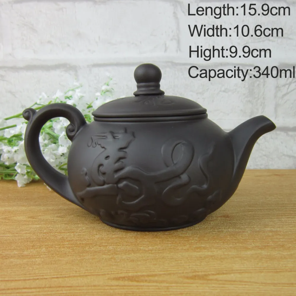 340 мл чайник, чайный сервиз, чайник кунг-фу, китайский дракон и лошадь, фиолетовый глиняный горшок, черный и красный чайный сервиз 227P