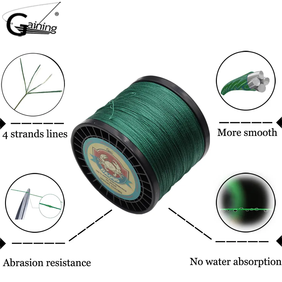 Daoud 4 strängar 1000 m PE-flätad fiskelinje 8-140 lb Multifilament fiskelinje för karpfiske 8 kg 10 kg 50 kg 100 lb 120lb309d