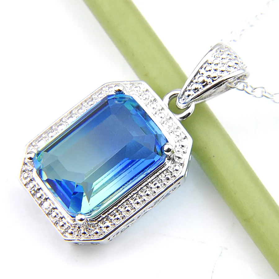 Luckyshine Optional Fashion Women Jewelry Vintage Square Pendants Tourmaline Gems Silver Necklaces Pendants Jewelry258P