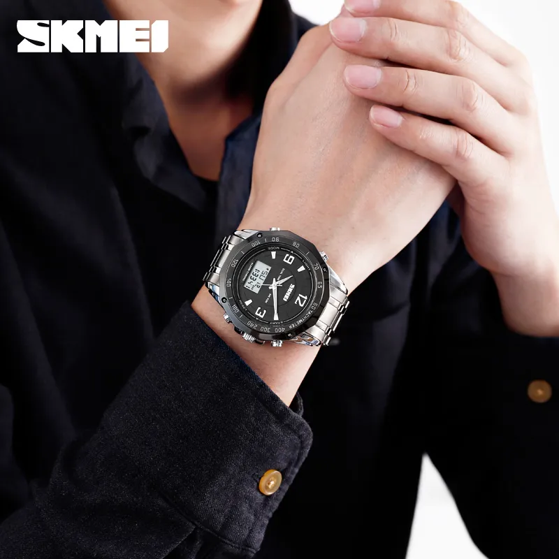 Skmei Fashion Sport Watch Men Digital Wrists Wrists Double Display Affichage Affichage Luminal Silver Black Couleurs Relogie Masculino 1504277B