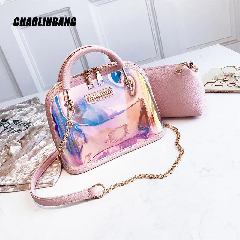 Summer PVC Plastkedjor Transparent väska godisgelé Rensar strandpåsar Kompositpåse 2st Set Handbag Women Clutch Purse271n