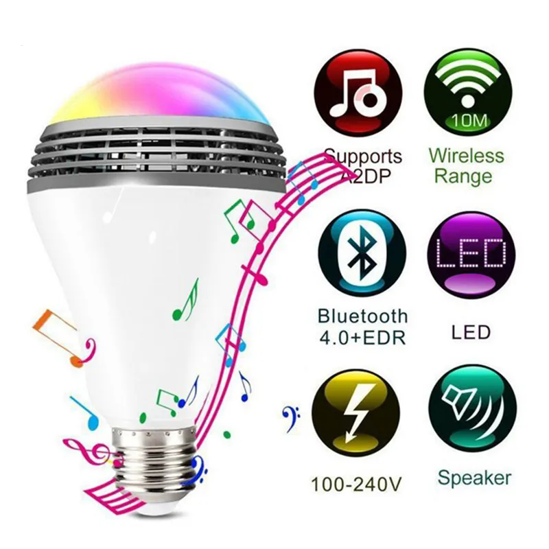 스마트 전구 무선 Bluetooth 음악 오디오 스피커 전구 12W E27 LED RGB 조명 색상 앱 컨트롤을 통해 295J