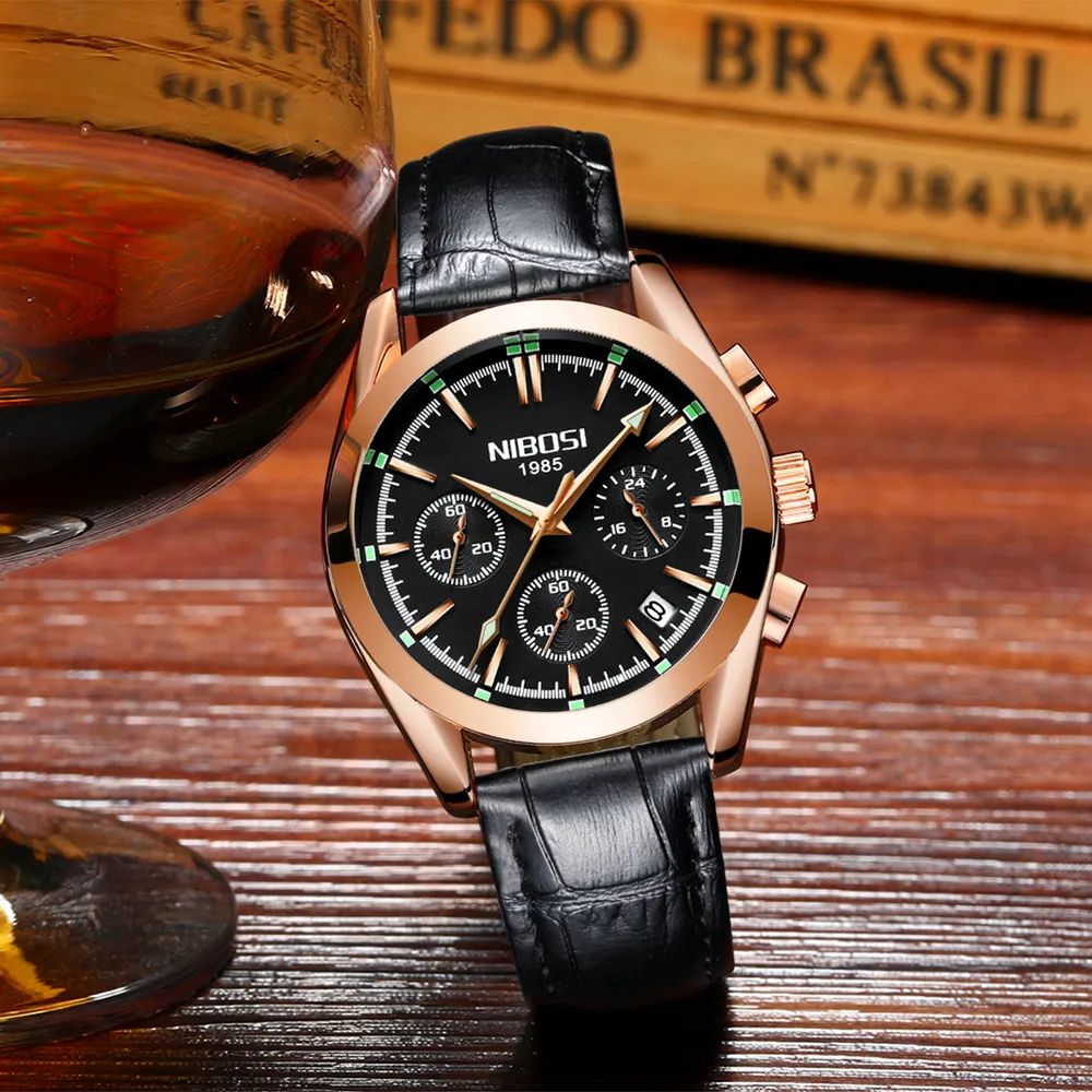 NIBOSI hommes d'affaires montre de luxe marque en acier inoxydable montre-bracelet chronographe armée arc verre montres à Quartz Relogio Masculino308K