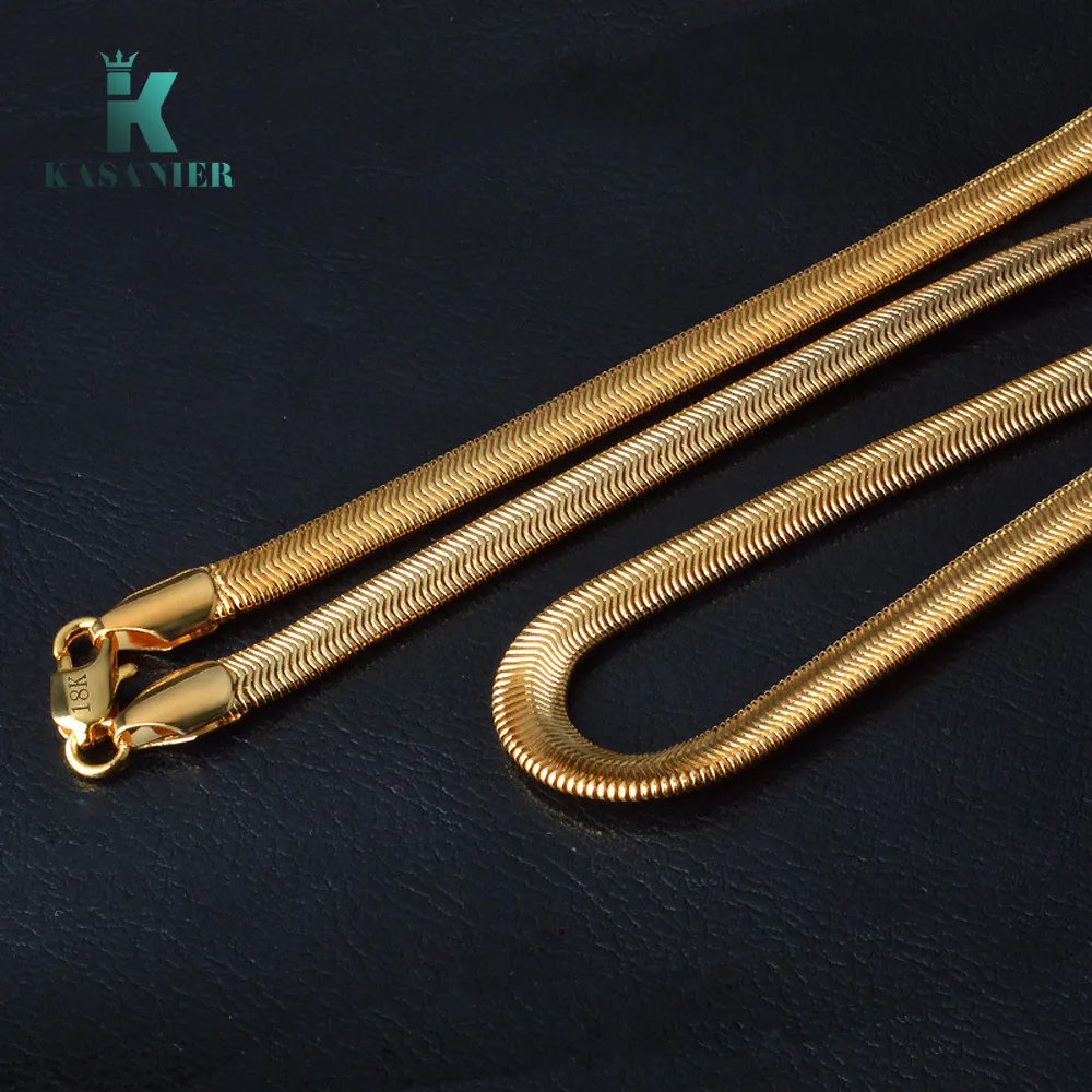 5 pz Uomini Alla Moda Catena 6 MM Placcatura In Oro Collana Del Serpente 16-30 pollici Gioelleria Raffinata E Alla Moda Flessibile Piatto Catene A Spina di Pesce Collane Italiane3205