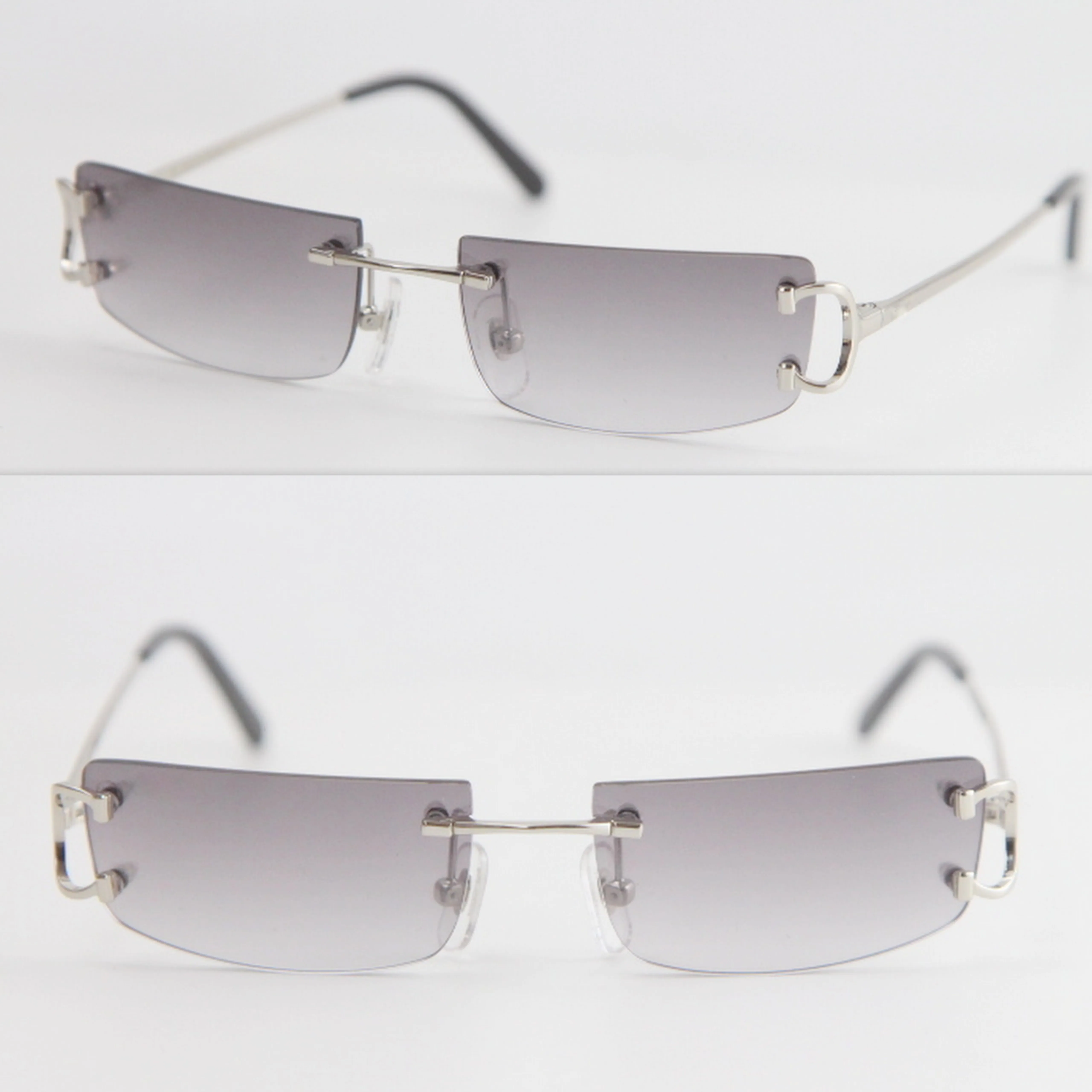 Metall Small Square Rimless Solglasögon Män kvinnor C dekoration unisex glasögon för sommar utomhus resande guldram storlek52-18-140329f