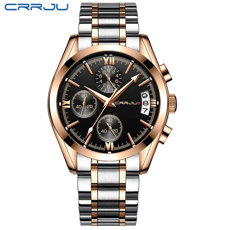 CRRJU grand cadran conception chronographe Sport hommes montres marque de mode militaire étanche montre à Quartz horloge Relogio Masculino224Y