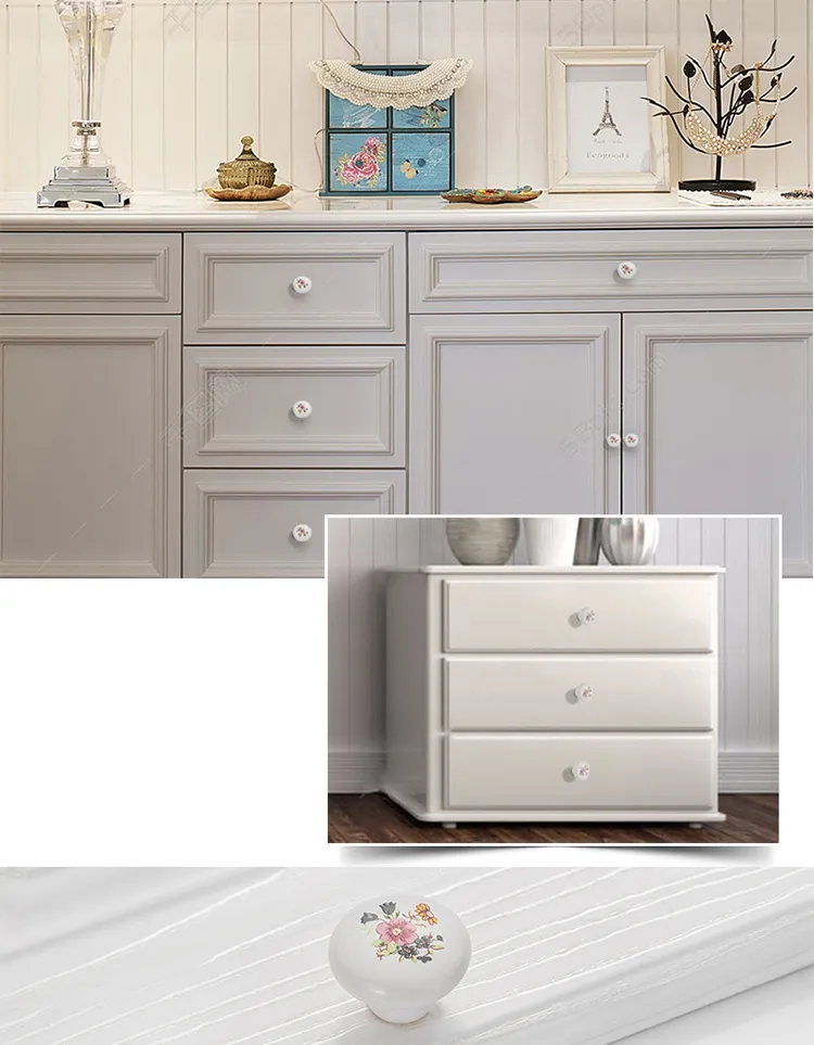 high quality single hole Ceramic classic knob Kitchen Cabinet Drawer Furniture door Handles With Screw Furniture Hardwar