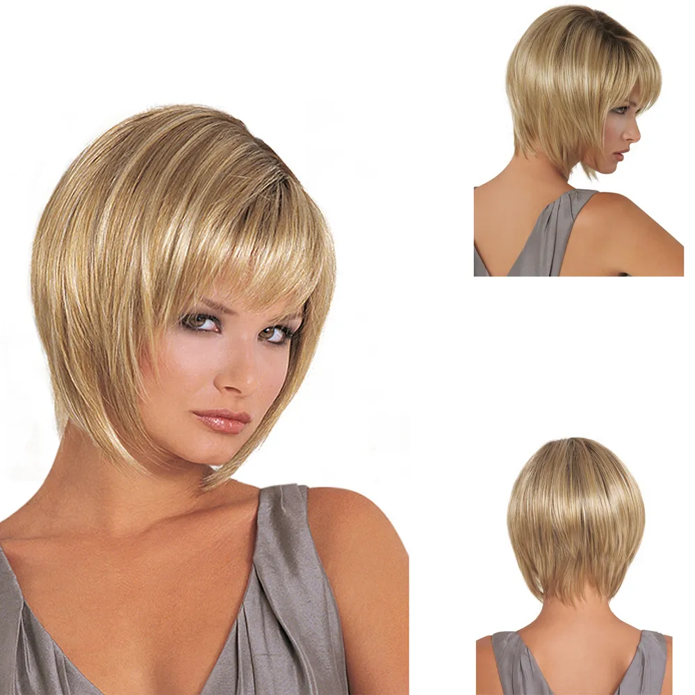 2020 nowy styl europejski i amerykańska peruka żeńska realistyczna peruka naturalna skośnie grzywki zagraniczne krótkie proste włosy set6187116