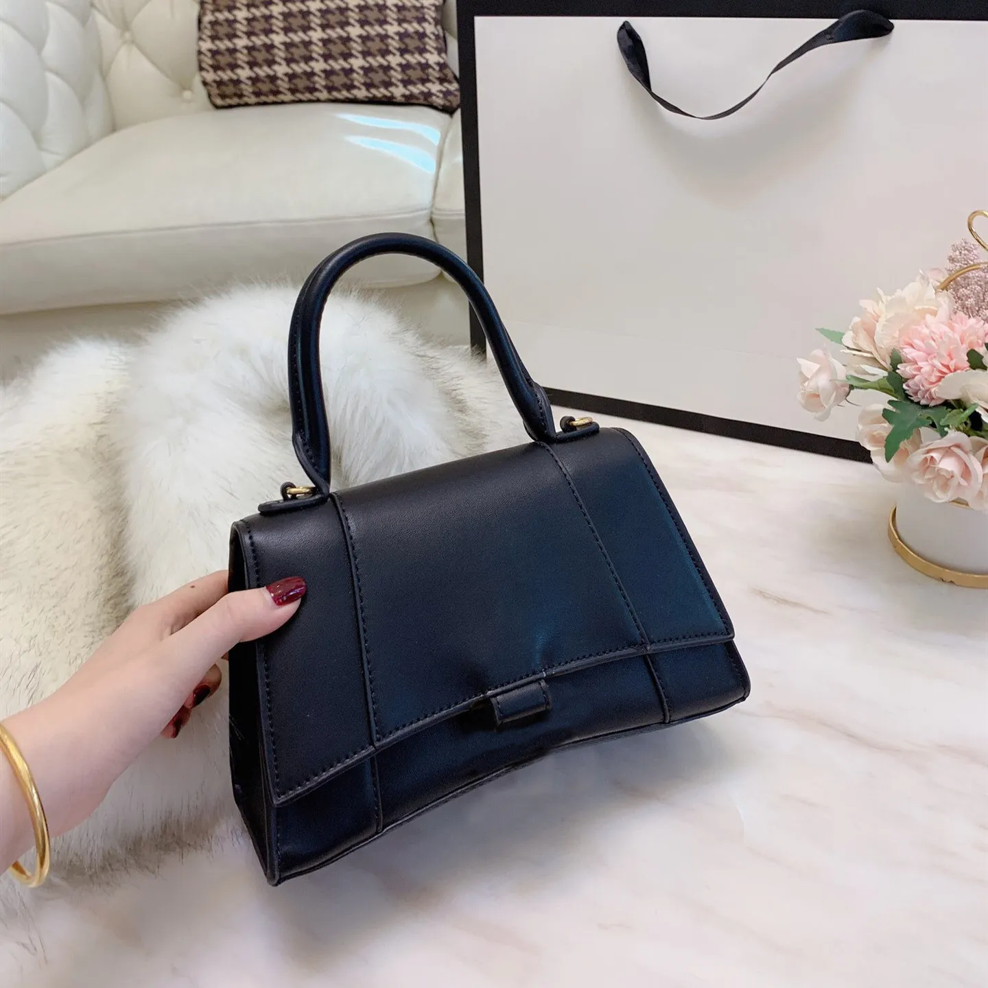 Handväska damer en axel mode messenger väska klassisk kvalitet läder kvinna plånbok svart vit