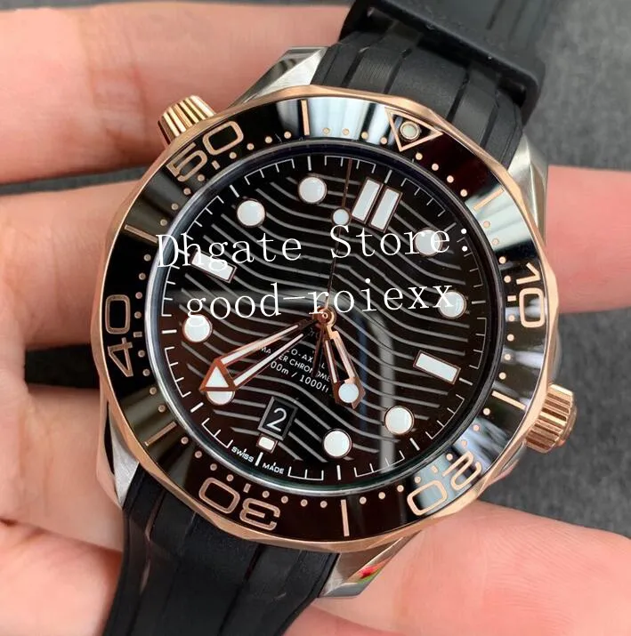 Relojes de lujo de oro rosa para hombres VS reloj automático Cal 8800 Axial de fábrica para hombres buceo profesional 300M correa de goma Planet Eta 0253o