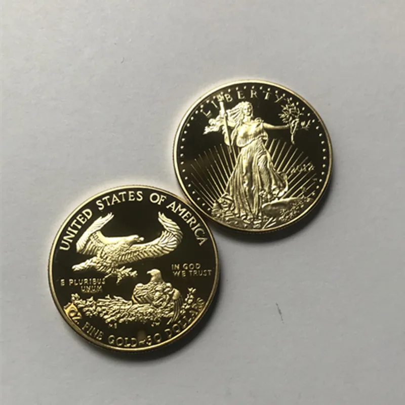 100 pezzi non magnetici dom eagle 2012 distintivo placcato oro 32,6 mm statua americana bellezza libertà goccia monete accettabili2341638