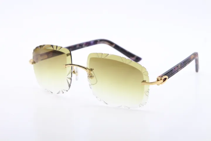 Selling Rimless glasses diamond Cut 3524012-B Marble Purple Plank Sunglasses Fashion High Quality Metal Glasses Male and Female Ca2520