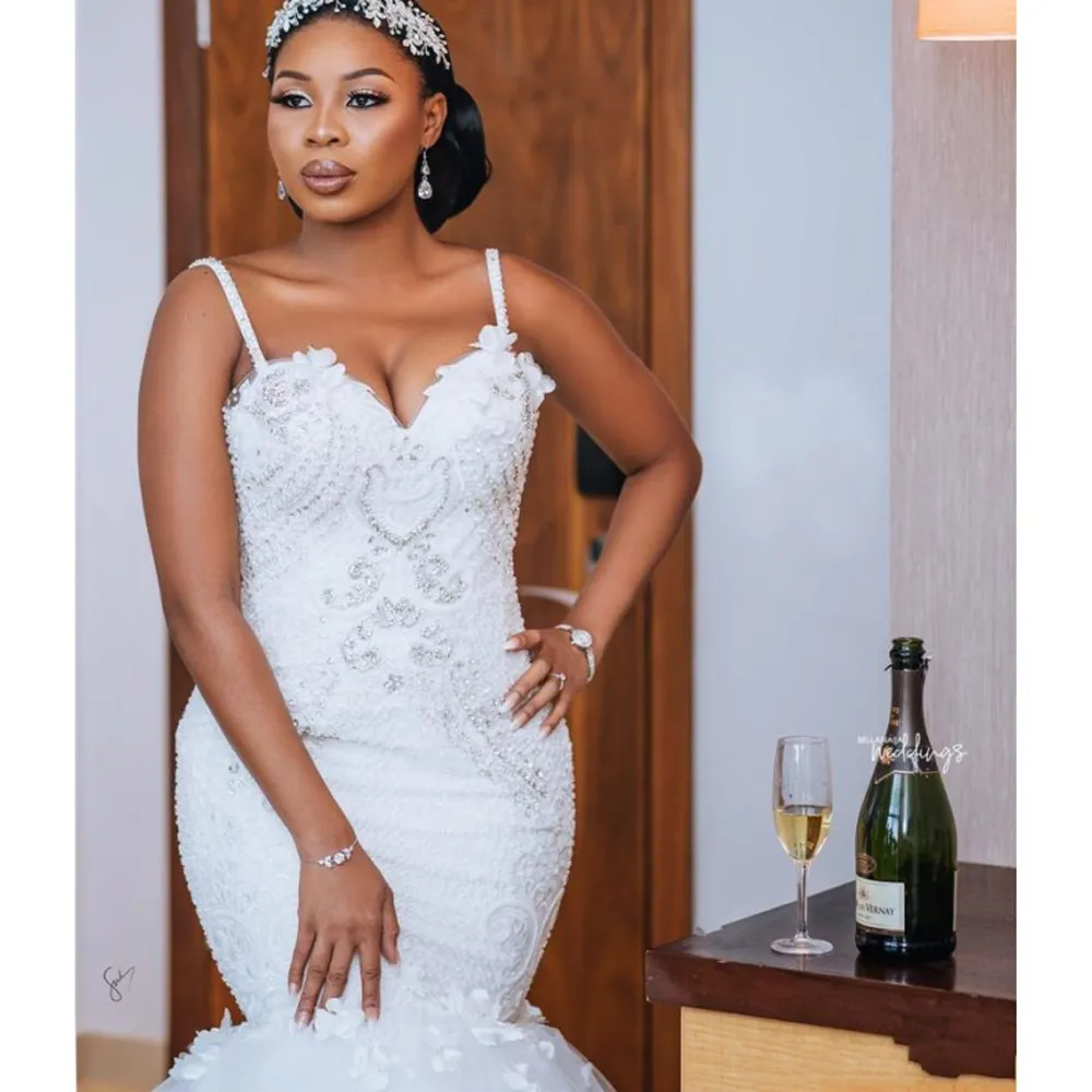 Modest africano plus size vestidos de casamento 2020 robe de mariee sereia vestidos de casamento sexy aberto volta grânulo renda artesanal vestido de noiva330u