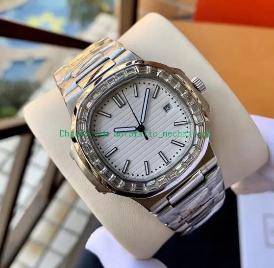 Novo 18k ouro branco 5711 baguette diamante relógio 316l pulseira de aço 40mm automático masculino moda relógios luxo novo versio347s