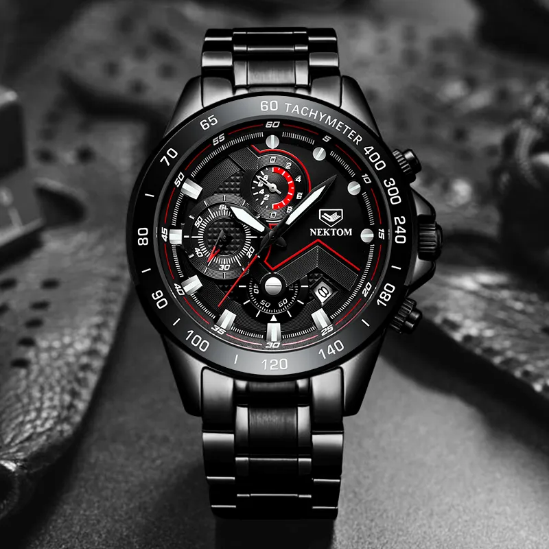 NEKTOM Horloges Heren Waterdicht Analoge Klok Mode Roestvrij Staal Waterdicht Lichtgevende Sport Horloge MenRelogio Masculino247f