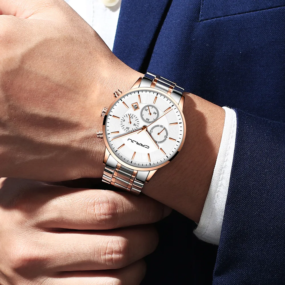 Crrju męski zegarek Top Luksusowa marka swobodna chronograf kwarcowy Style mody Styl mody męski Waterproof Waterproof Clock2588