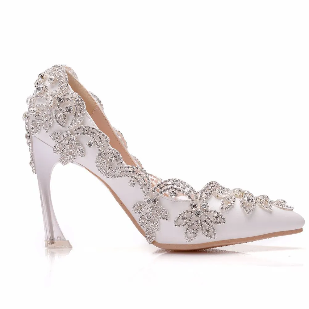 멋진 크리스탈 다이아몬드 웨딩 슈즈 포인트 발가락 하이힐 흰색 신부 펌프 파티 파티 신발 AL2311 3068