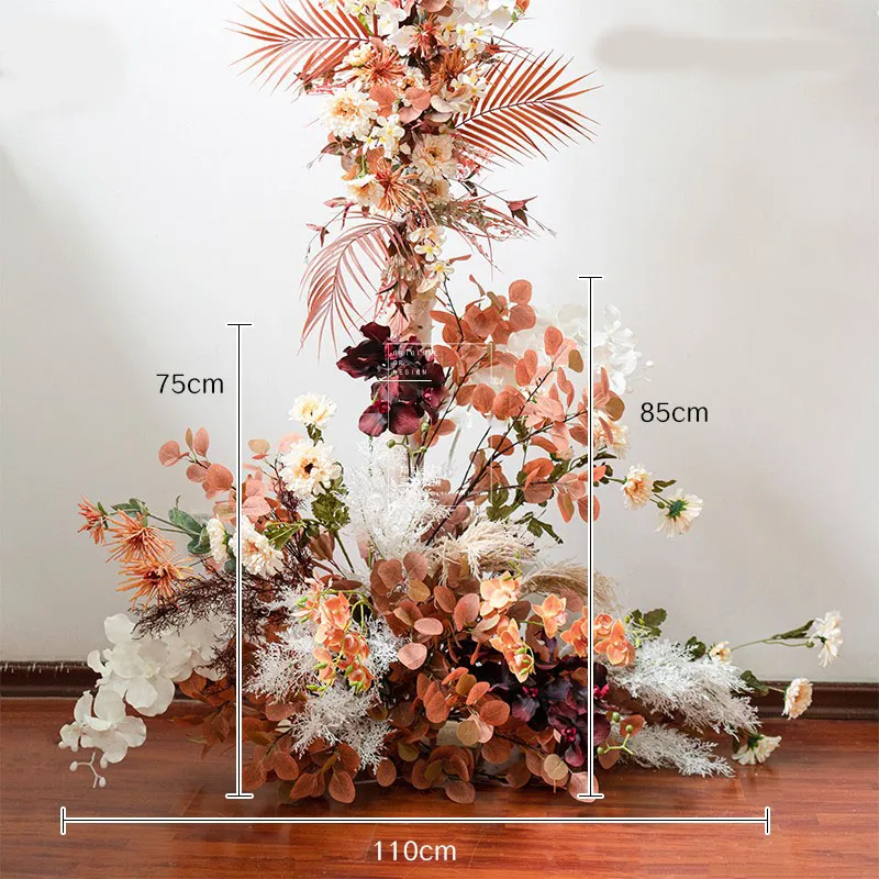 Couronnes de fleurs décoratives personnalisées Orange Bourgogne Arrangement de rangées de fleurs artificielles Arche de mariage Mise en page de scène Décor Événement 306f