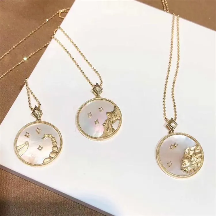 Spring/summer 925 Sterling Silver Mother-of-pearl Necklace Gold Color Ladies Clavicle Chain Zodiac Coin Shape Pendant