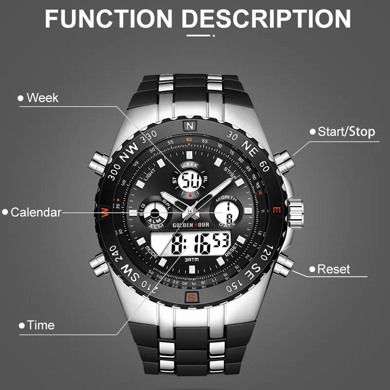 Reloj hombre GOLDENHOUR luxo relógio masculino erkek kol saati automático esporte militar do exército favorito homem relógio relogio masculino303s