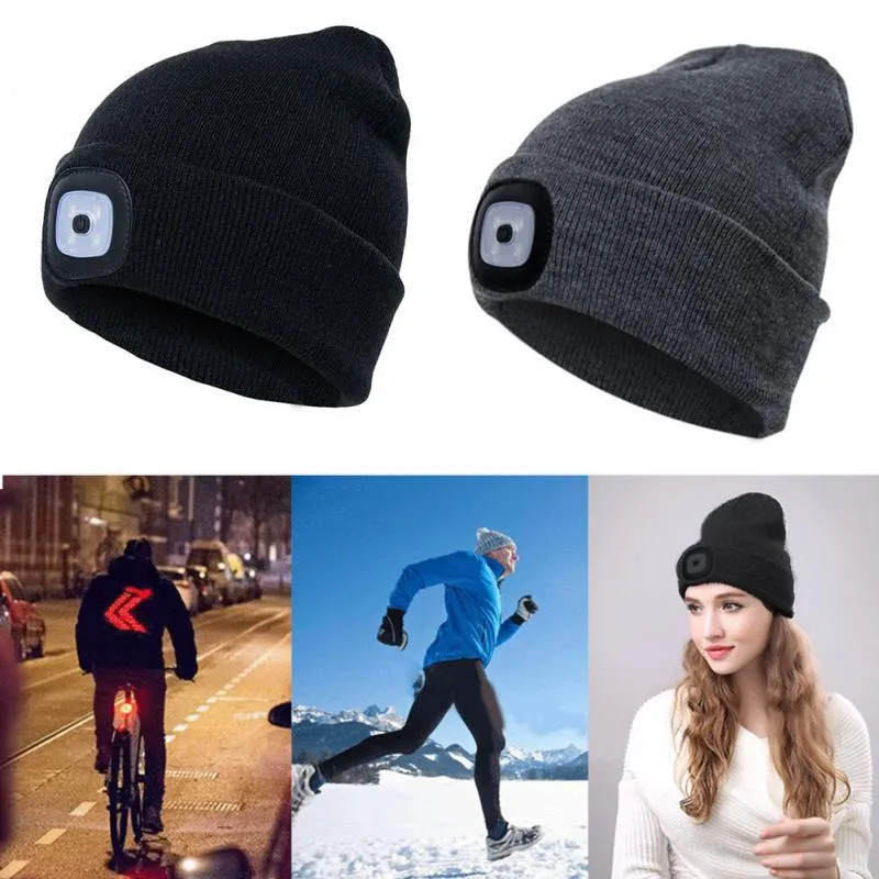 winter warmer Fishing Running Knitted Beanie Hat Unisex men LED Light Knitted Hat for Camping Climbing outdoor activity268G