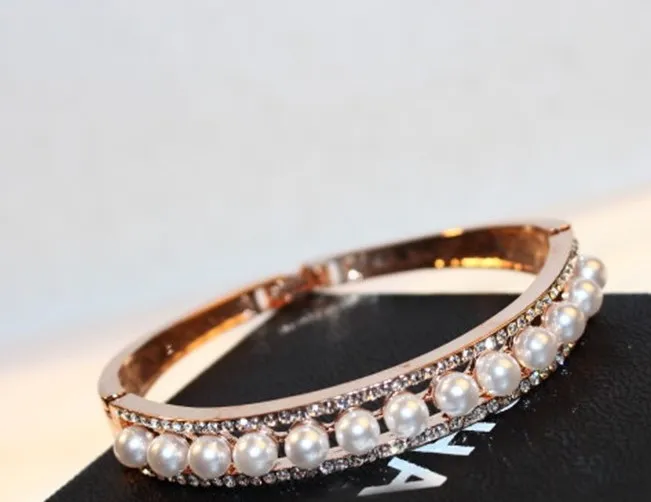 Nouvelle mode ins designer de luxe super scintillant diamant perles élégantes bracelet en or rose pour femme filles 19cm341g