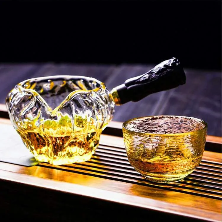 Marteau japonais verre résistant à la chaleur coupe juste bois grain de noyer épaississement tasse uniforme eau ondulée tasse commune distributeur de thé 2910